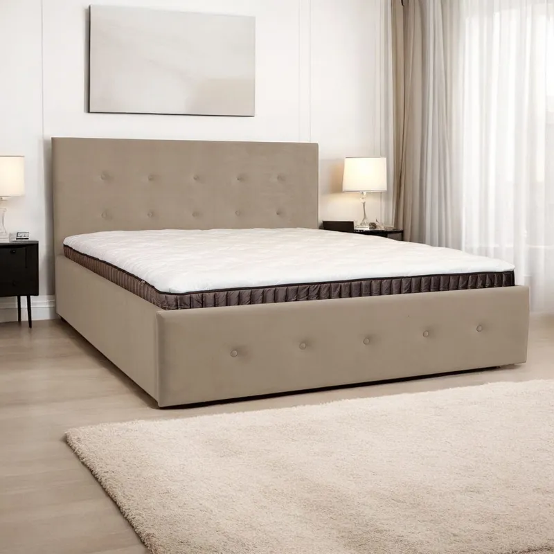 Bed with Storage Poga Cream 90