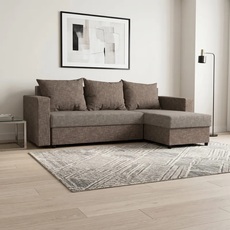 Nurga diivan Lugan Kombineeritud hele+tumehallikasbeež Standard (145 cm)
