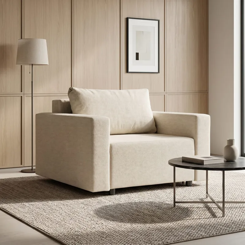 Neo modular folding armchair bed with storage drawer, cream