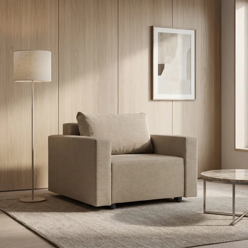 Neo modular folding armchair bed with storage drawer, beige-gray