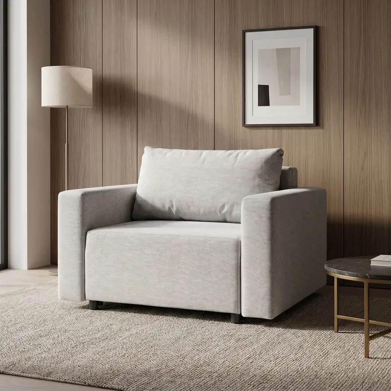 Neo modular folding armchair bed with storage drawer, light gray