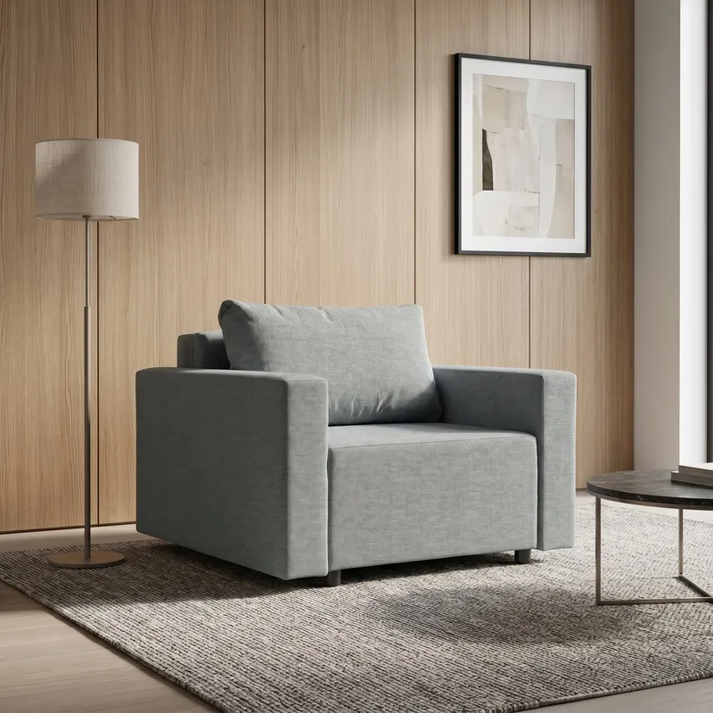 Neo modular folding armchair bed with storage drawer, dark gray