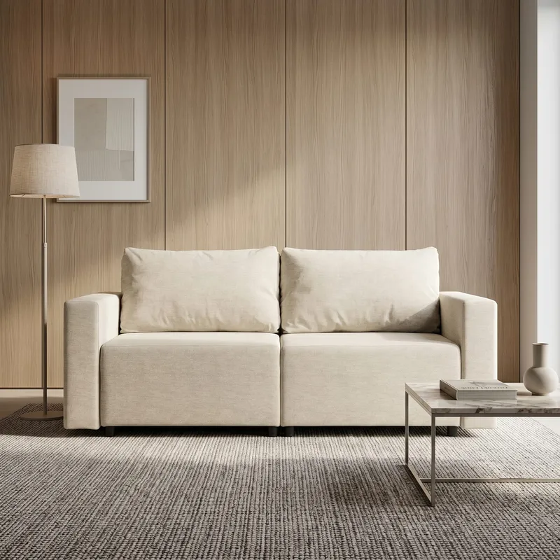 Neo modular convertible sofa bed with storage, cream