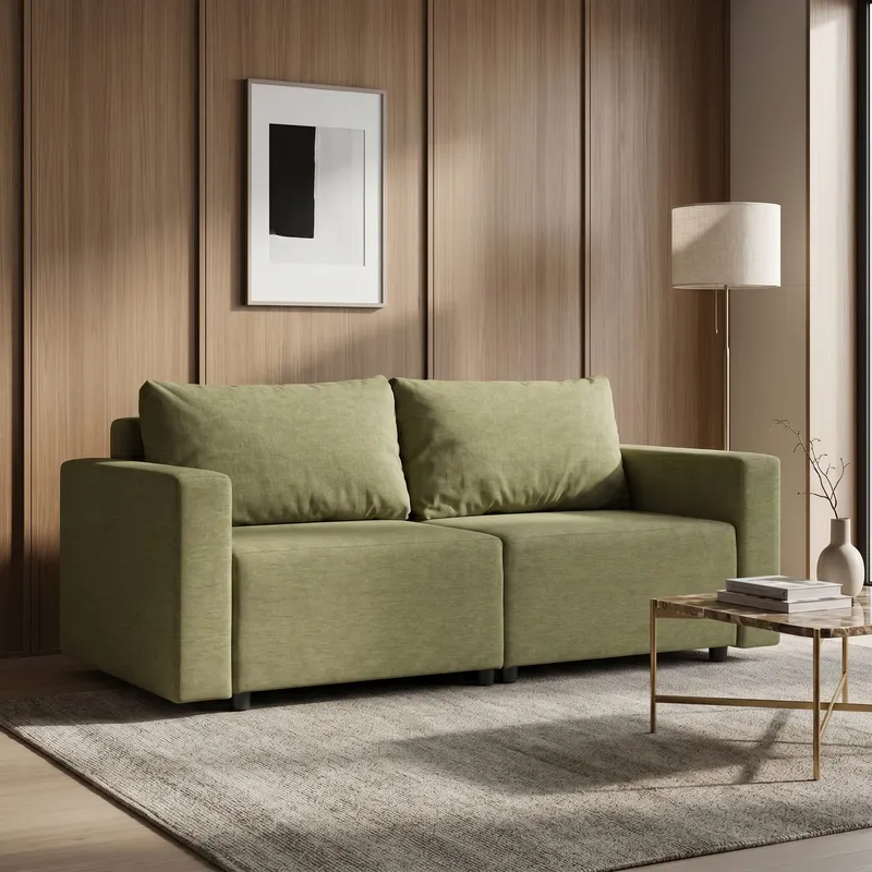 Neo modular convertible sofa bed with storage, green